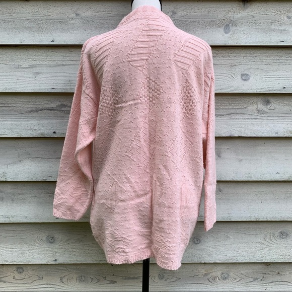 Vintage Pastel Pink Mock Neck Long Sleeve Pullover Oversize Cable Knit Sweater - Picture 15 of 16